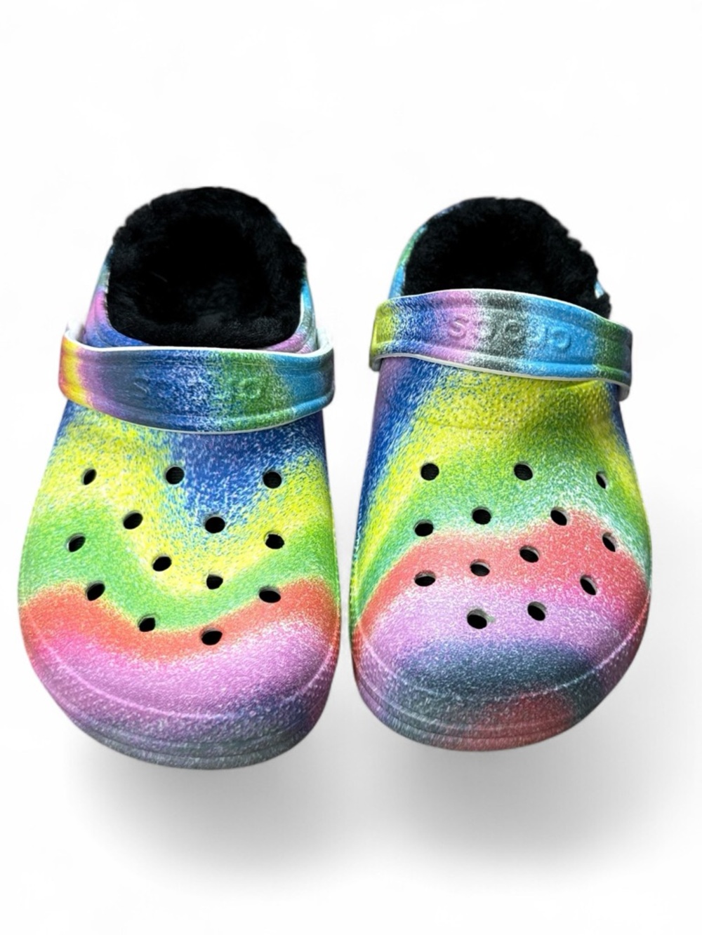 Kids Rainbow Crocs Clog with Faux Fur Lining - Multicolor